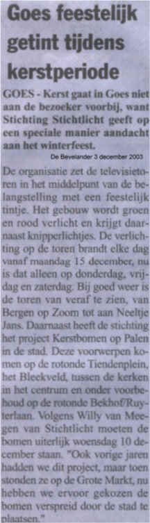 artikel De Bevelander 3 december 2003 "Goes feestelijk getint tijdens kerstperiode"